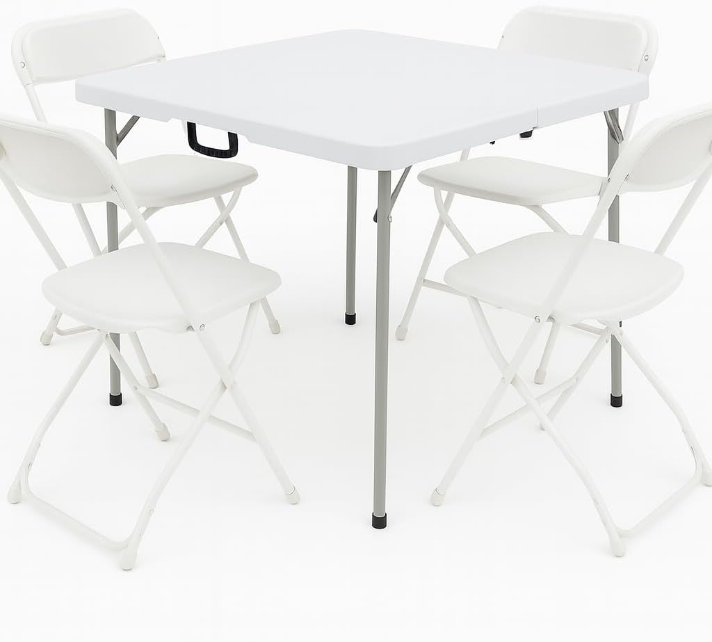 White Plastic 5pc Folding Card Table Set