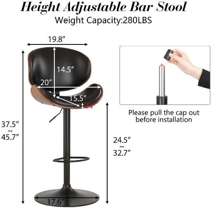 Black PU Adjustable Swivel Bar Stools Set of 4