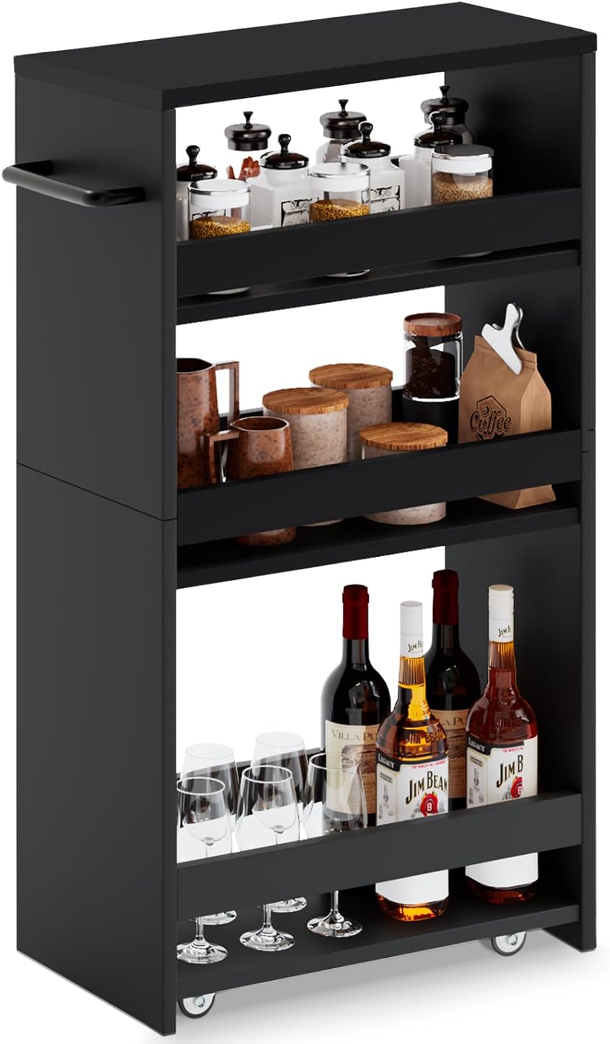 Black 4-Tier Slim Rolling Storage Cart