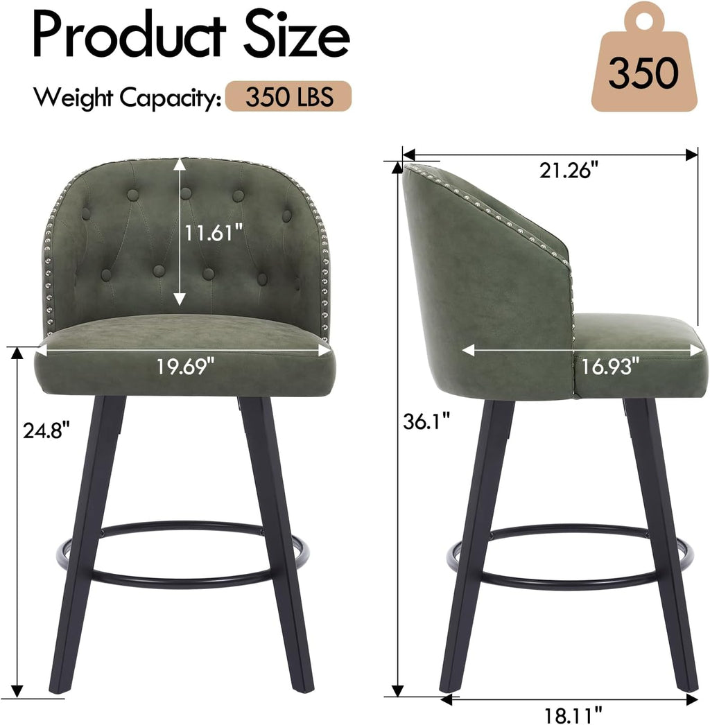 Green Tufted Bar Stools Set 2