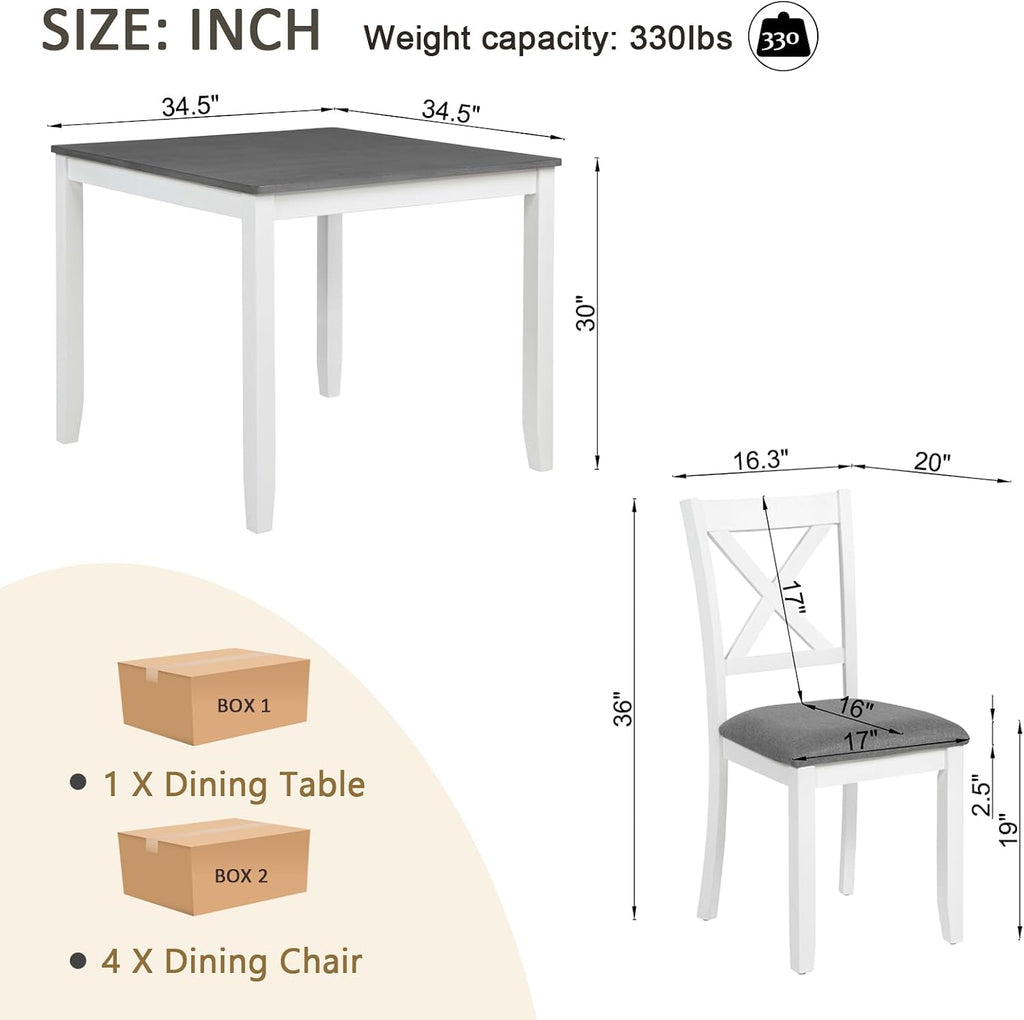 White Gray 5-Piece Dining Set