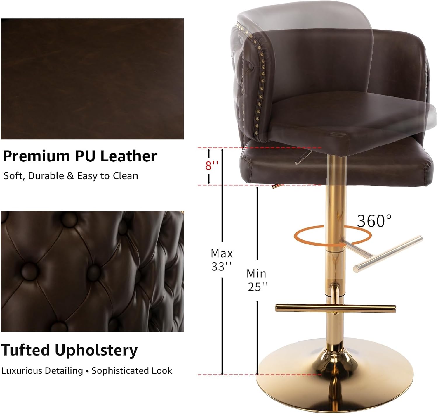 Espresso Brown Adjustable Swivel Bar Stools Set of 4