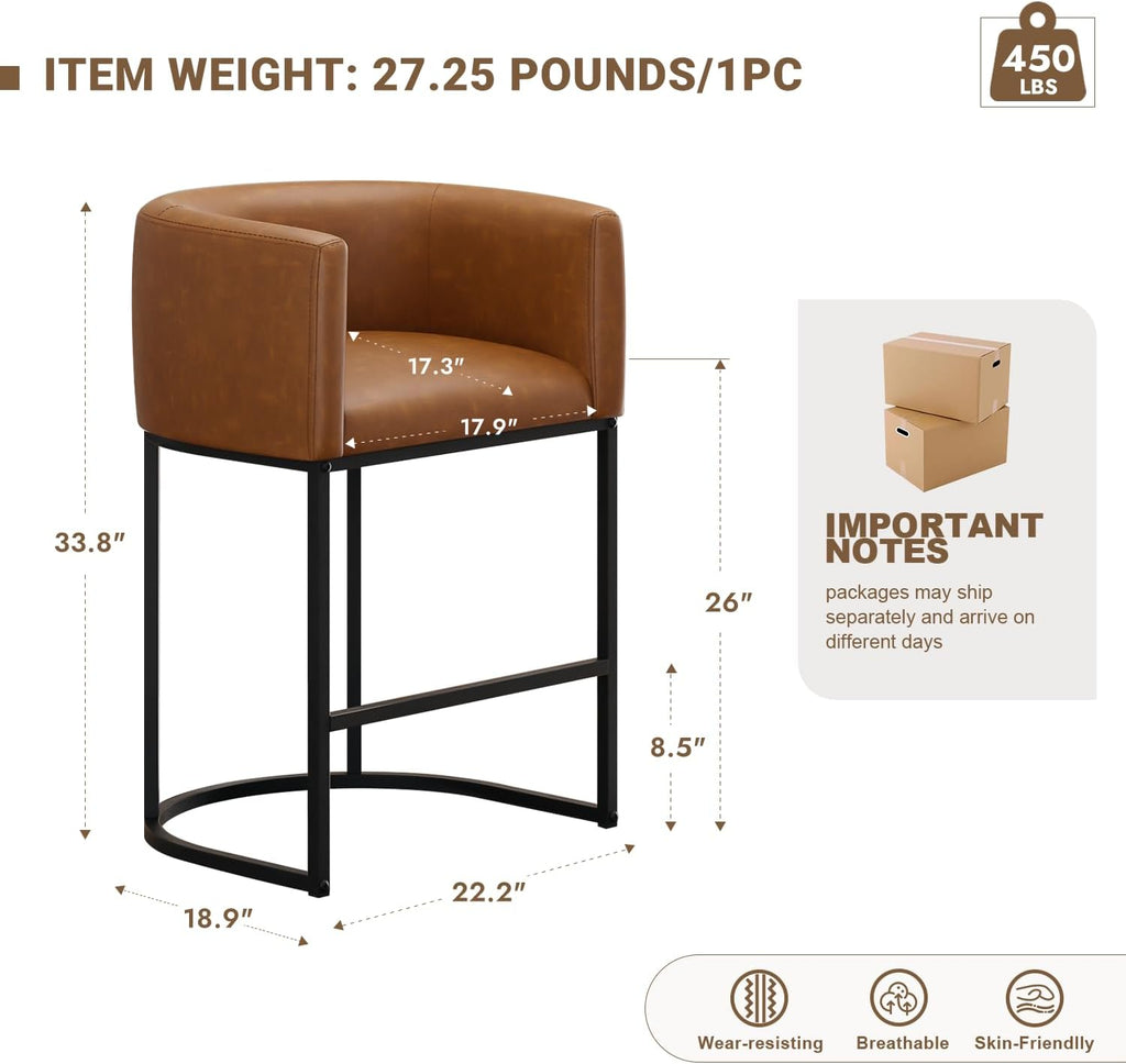 Walnut Brown Arm Counter Bar Stools Set of 2