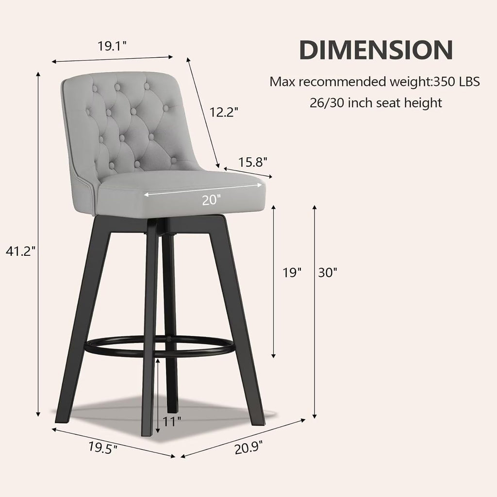 Light Gray Tufted Swivel Bar Stools Set of 3