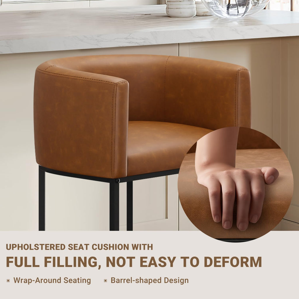 Walnut Brown Arm Counter Bar Stools Set of 2