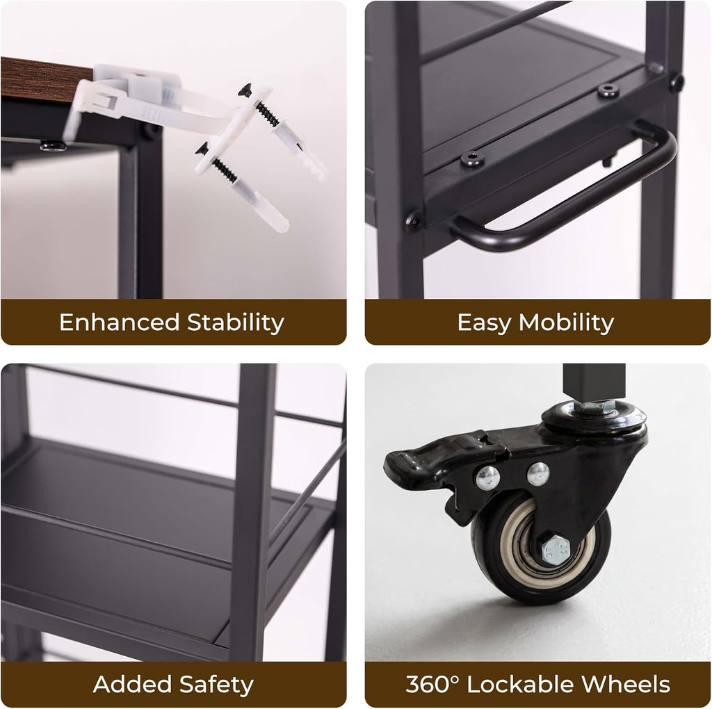Black 5-Tier Slim Cart with Pegboard