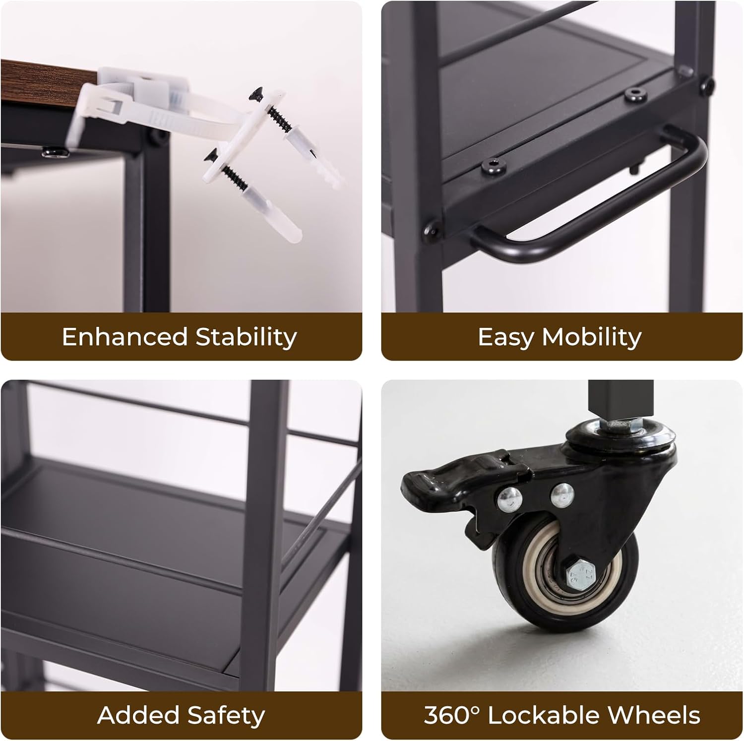 Black 5-Tier Slim Cart with Pegboard