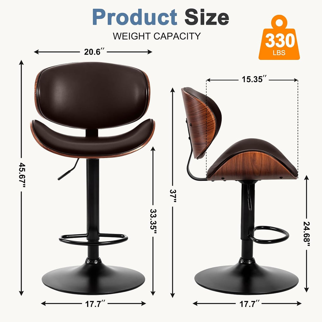 Brown Adjustable Swivel Bar Stools Set 2