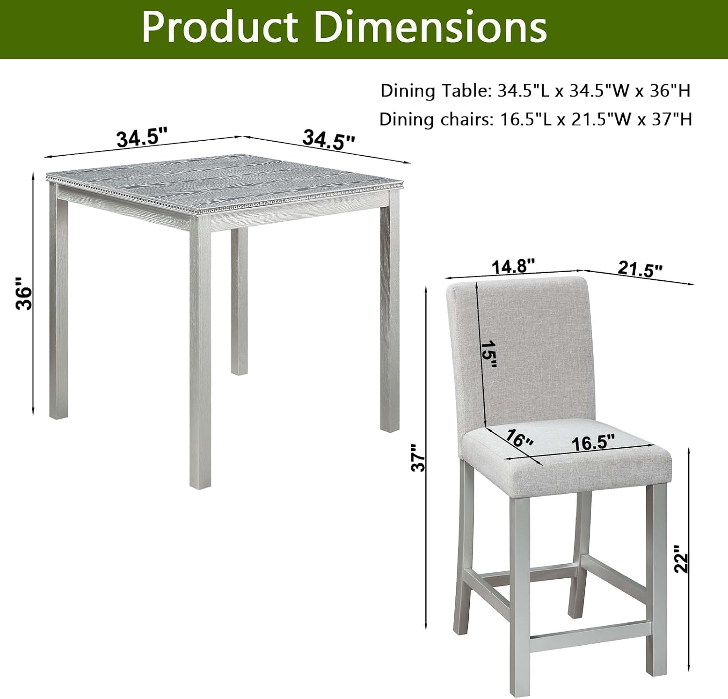 Silver Grey Crystal Counter Height Dining Set