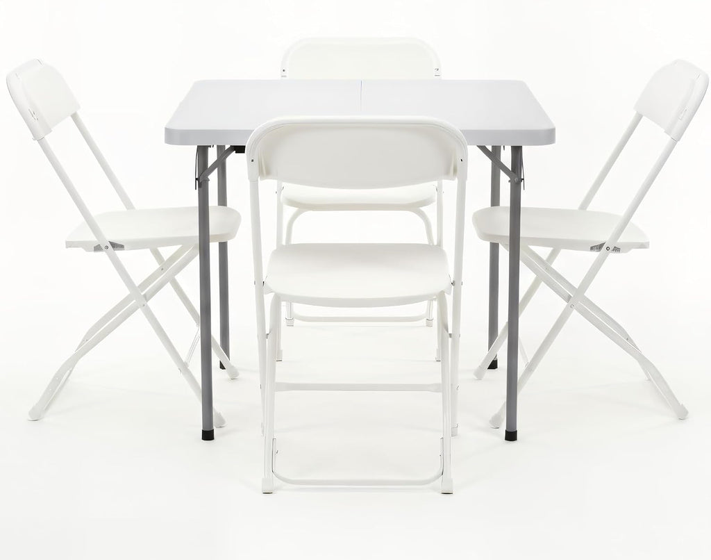 White Plastic 5pc Folding Card Table Set