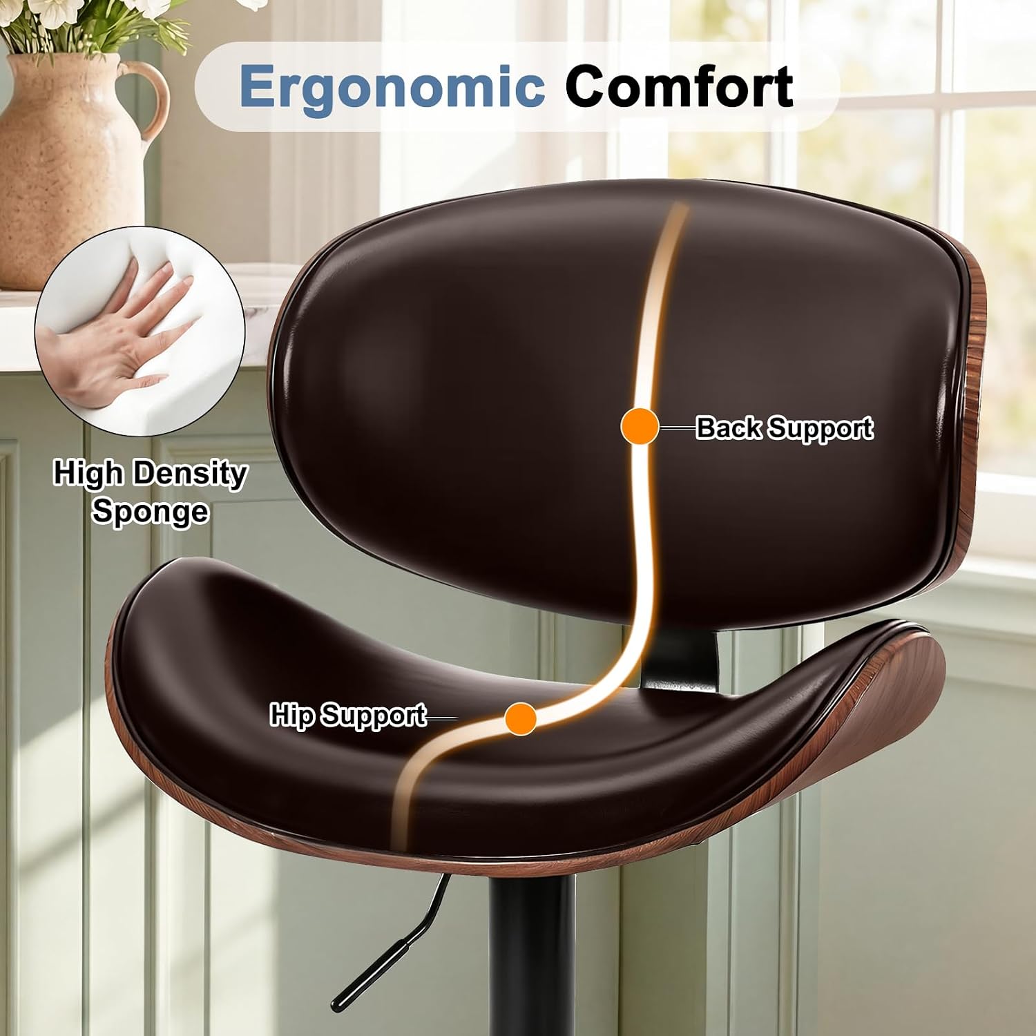 Brown Adjustable Swivel Bar Stools Set 2