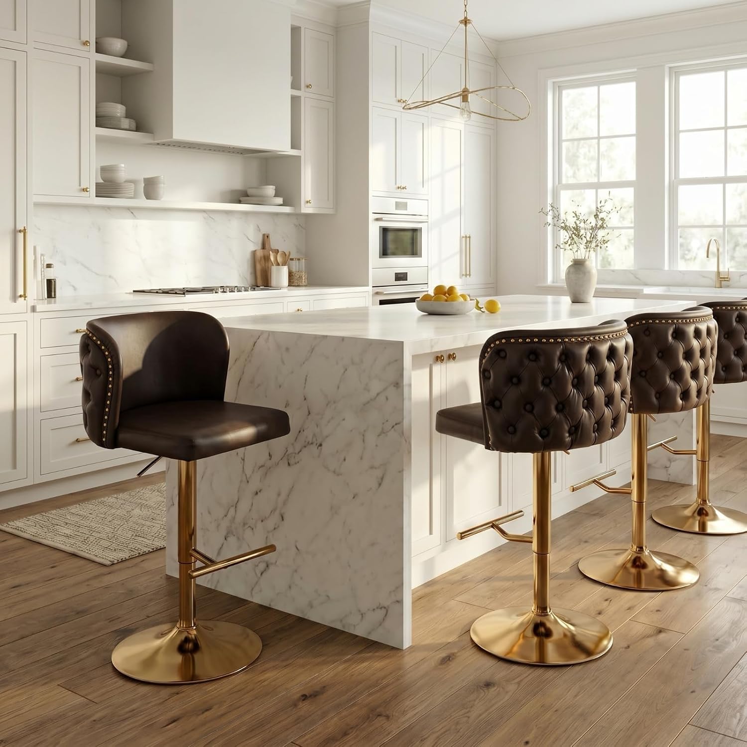 Espresso Brown Adjustable Swivel Bar Stools Set of 4
