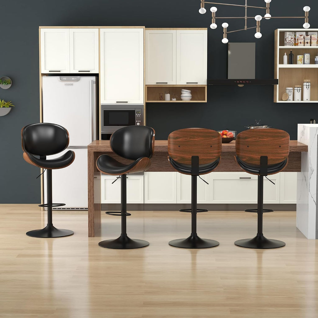 Black PU Adjustable Swivel Bar Stools Set of 4