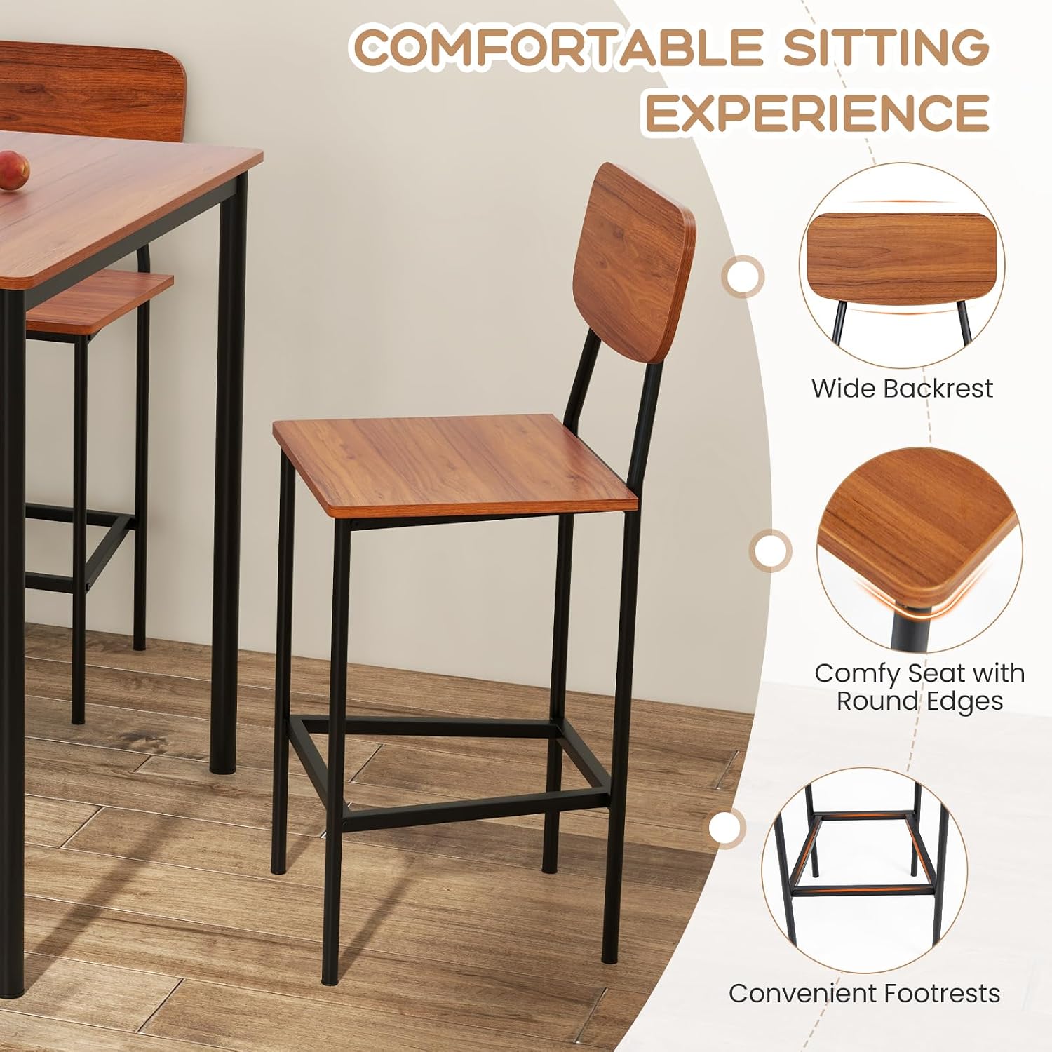 Walnut Industrial Counter Height Dining Set
