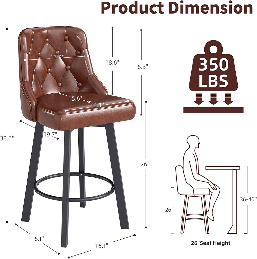 Brown Tufted Counter Height Bar Stools Set of 3