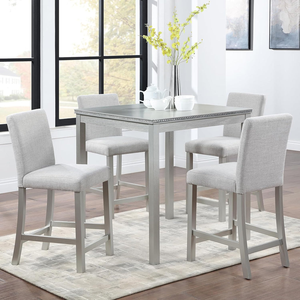 Silver Grey Crystal Counter Height Dining Set
