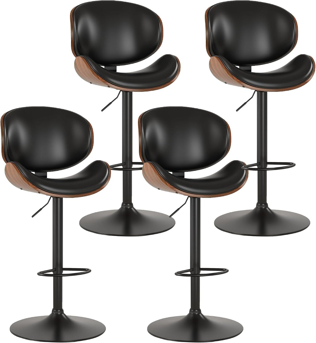 Black PU Adjustable Swivel Bar Stools Set of 4