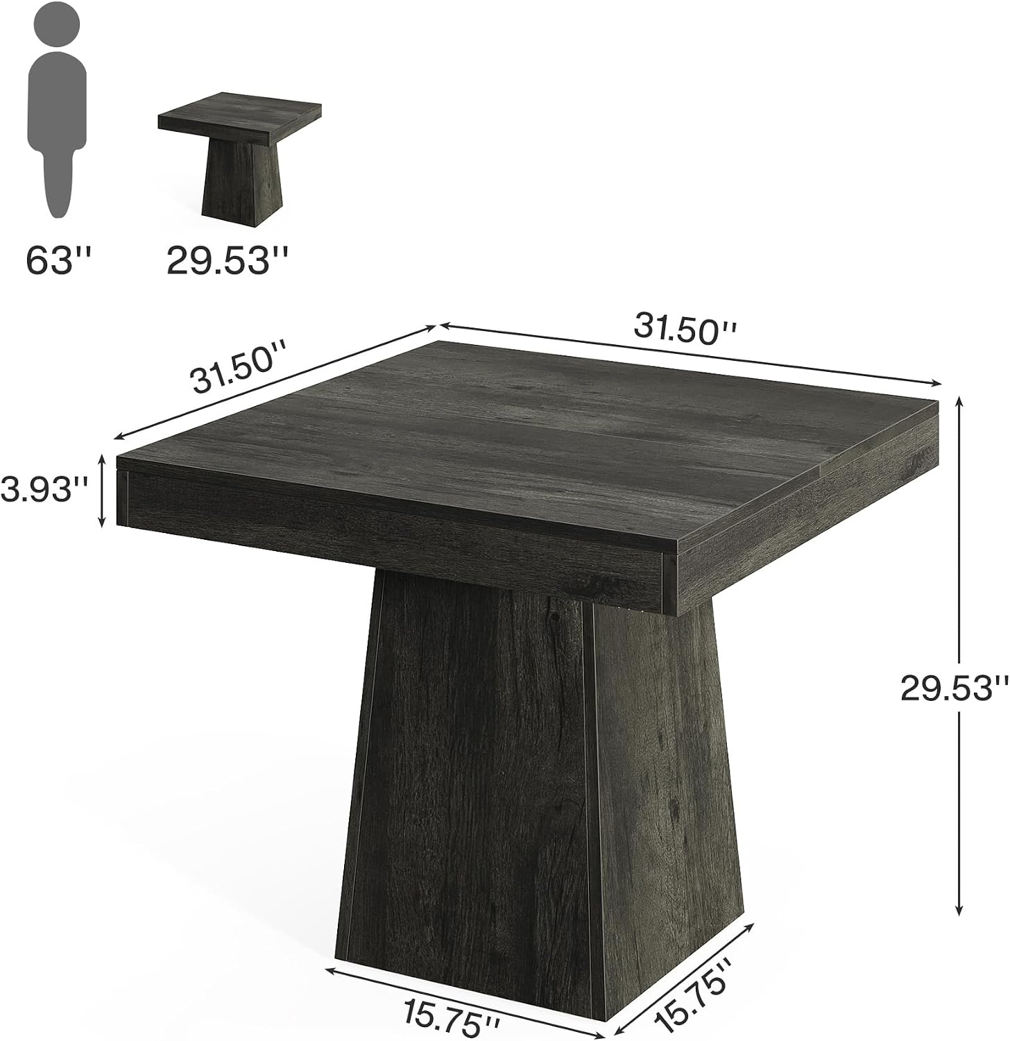 Dark Gray Pedestal Square Dining Table