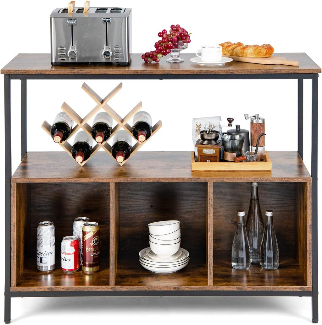 Rustic Brown Open Shelf Sideboard