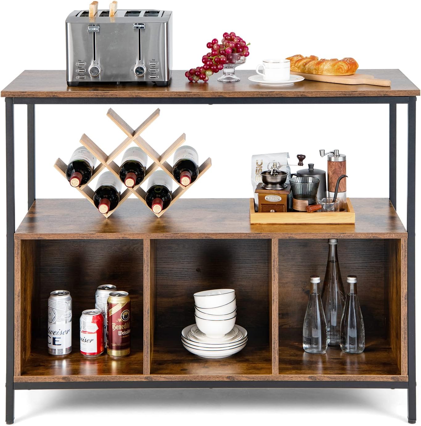 Rustic Brown Open Shelf Sideboard