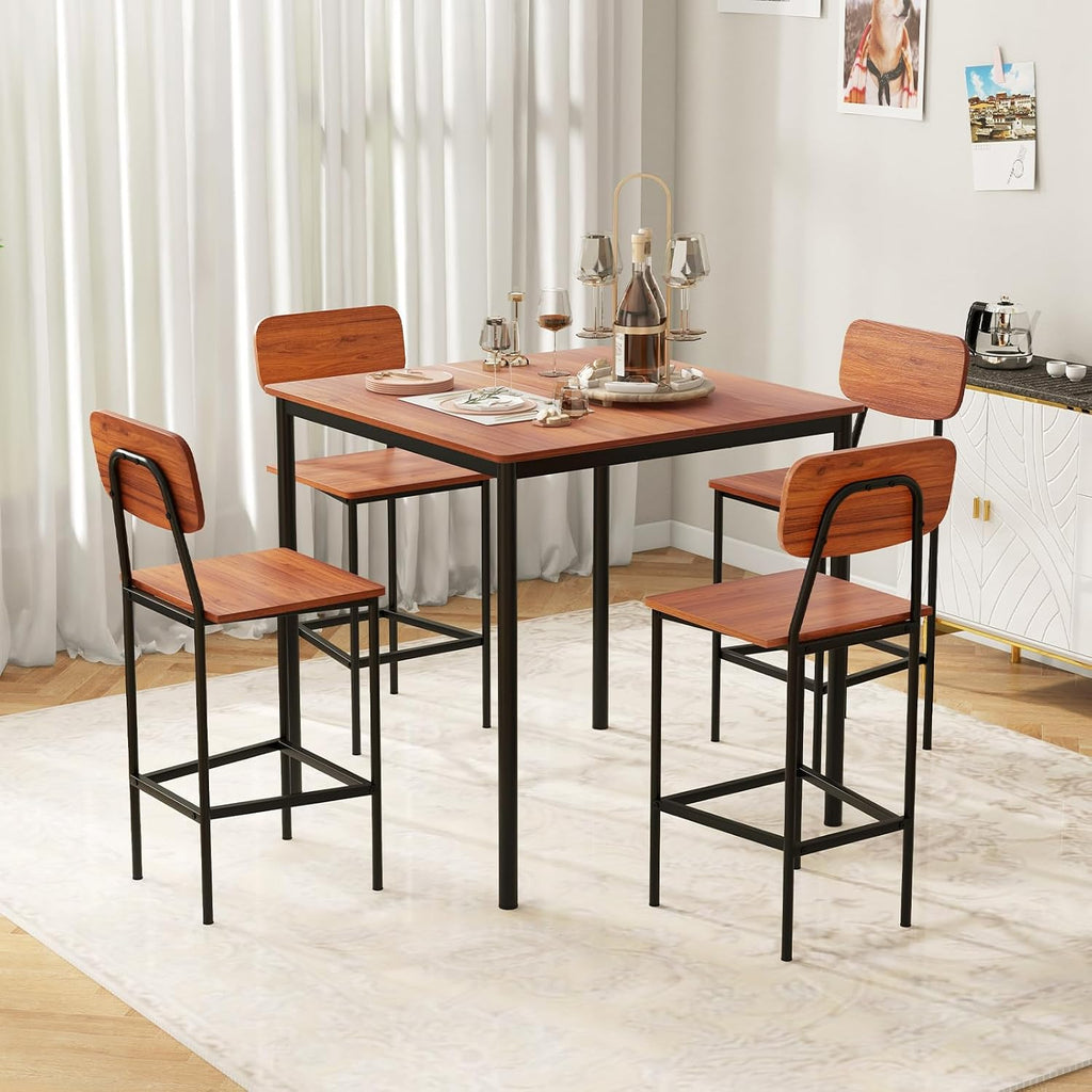 Walnut Industrial Counter Height Dining Set