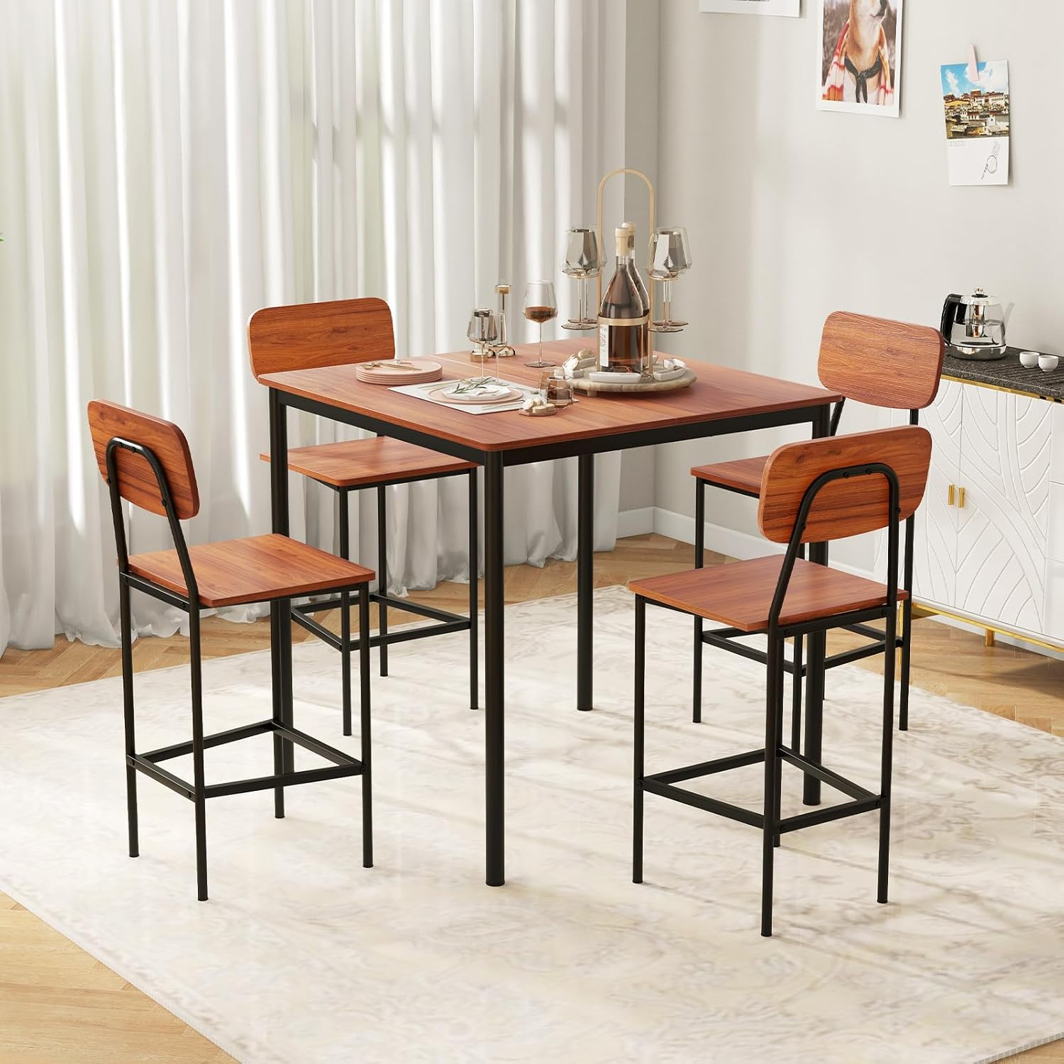 Walnut Industrial Counter Height Dining Set