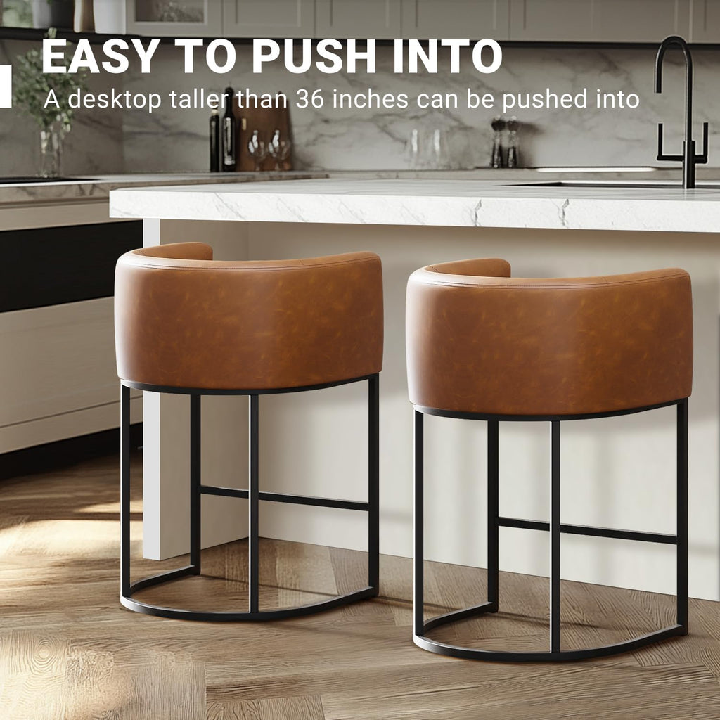 Walnut Brown Arm Counter Bar Stools Set of 2