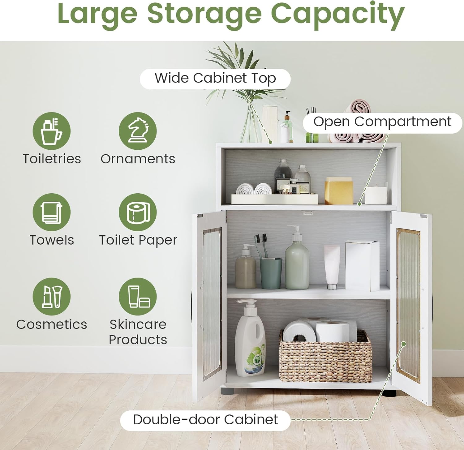 White Fluted Door Bathroom Storage Cabinet