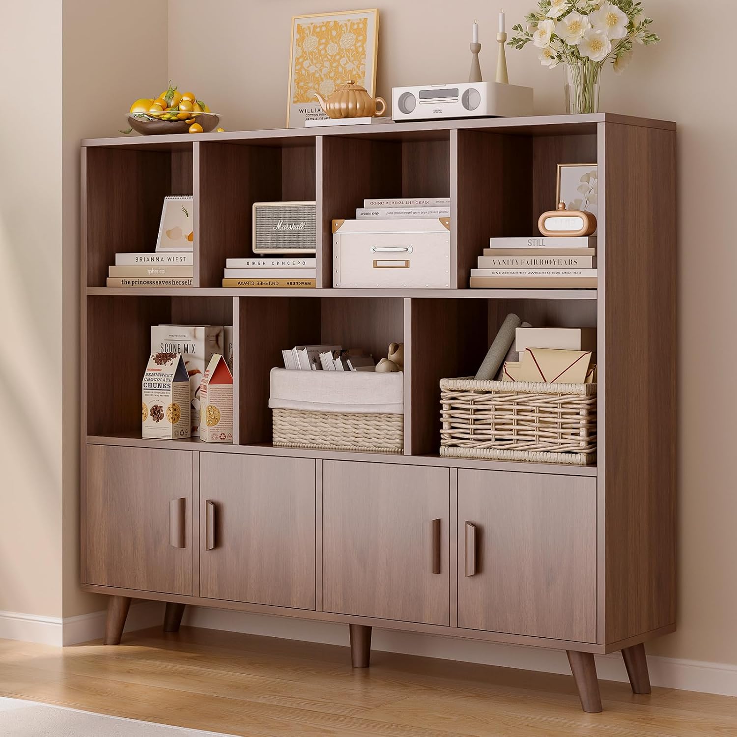 Oak White Cube Bookshelf with Doors
