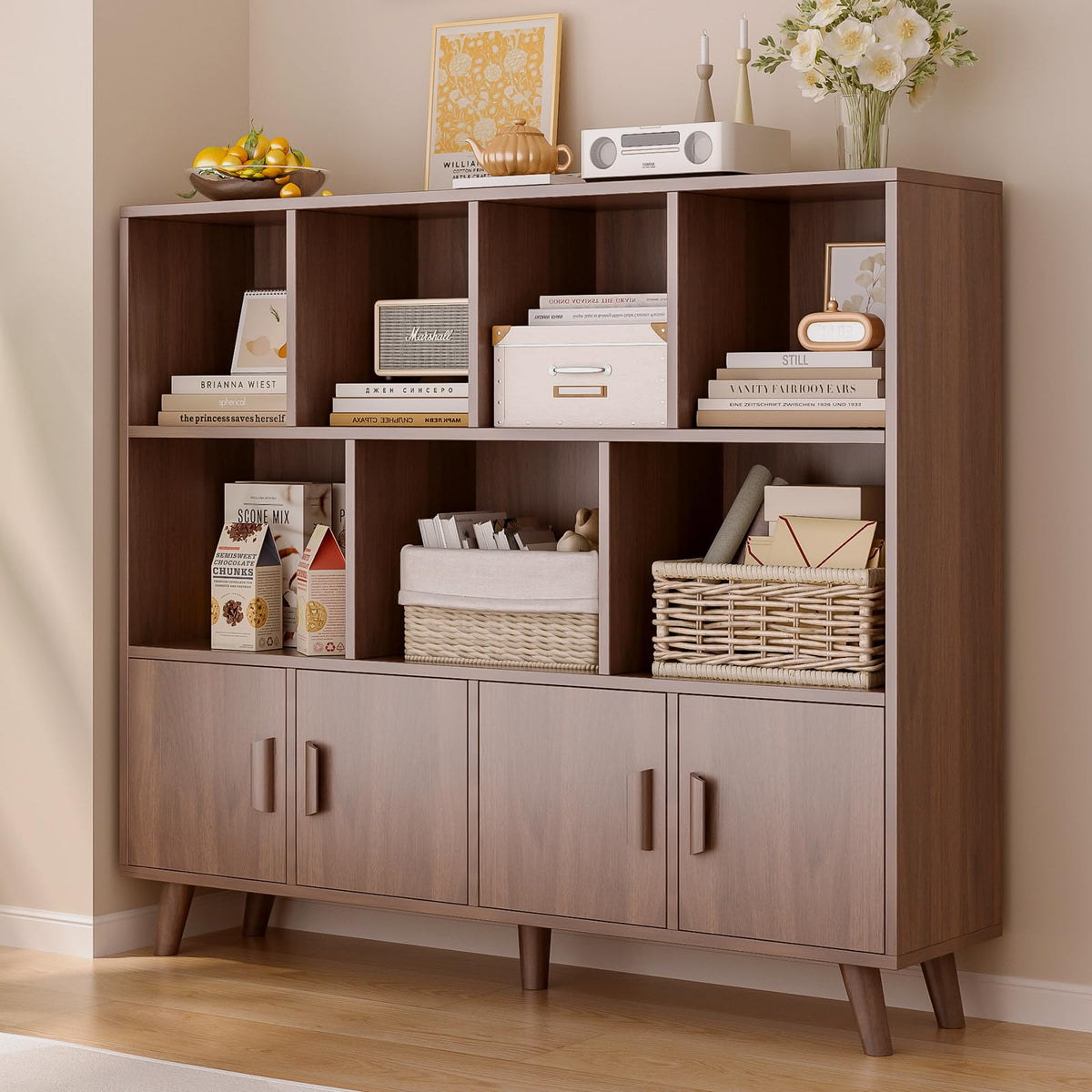 Oak White Cube Bookshelf with Doors