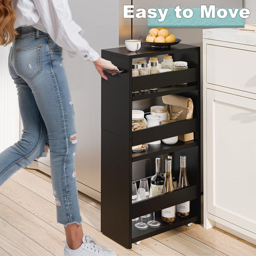 Black 4-Tier Slim Rolling Storage Cart