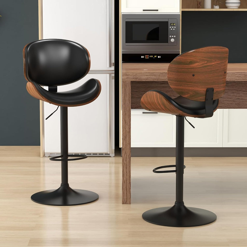 Black PU Adjustable Swivel Bar Stools Set of 4
