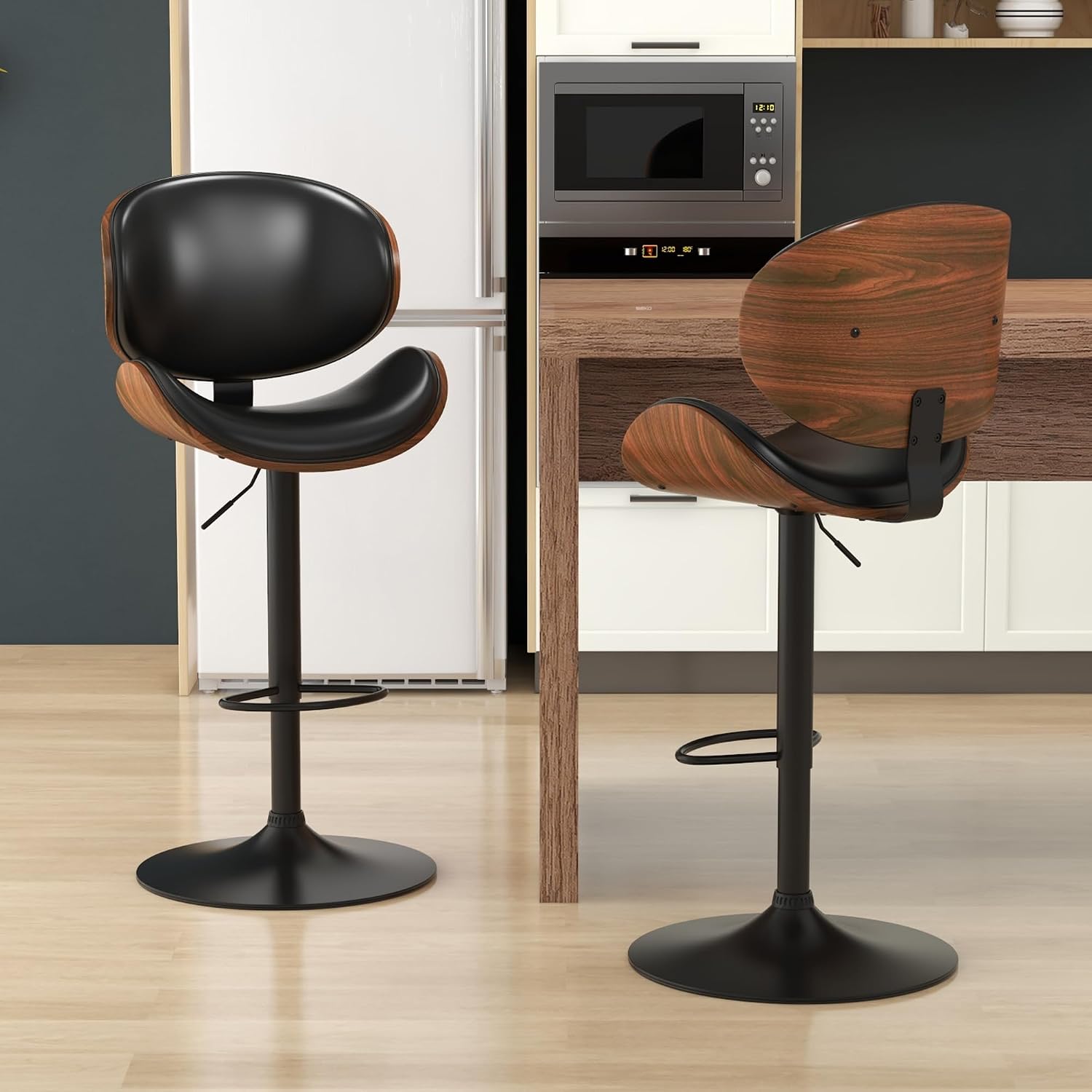 Black PU Adjustable Swivel Bar Stools Set of 4