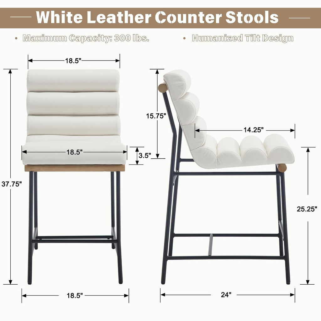 White Tufted Bar Stools Set 4