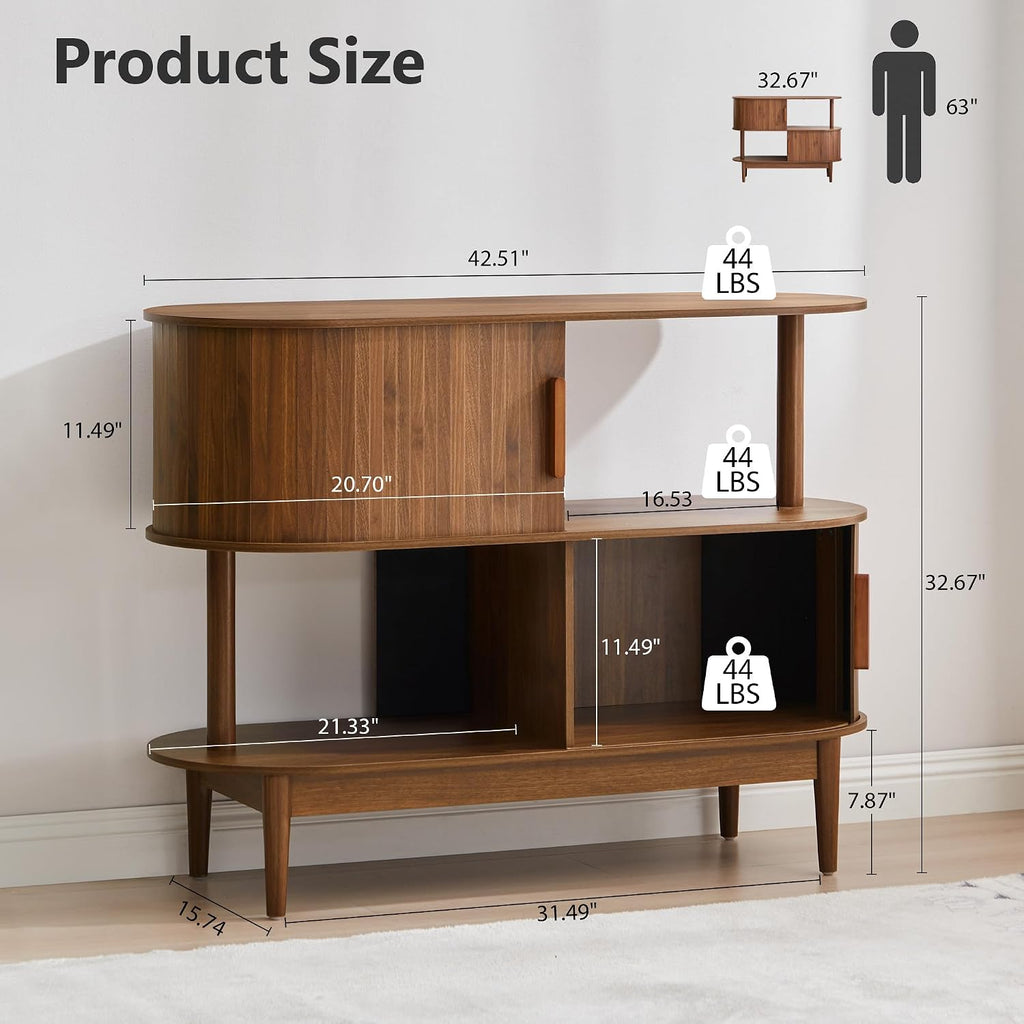 Walnut Oval Sliding Door Sideboard