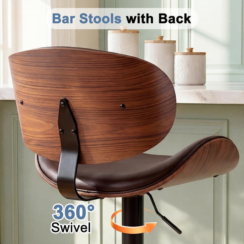Brown Adjustable Swivel Bar Stools Set 2