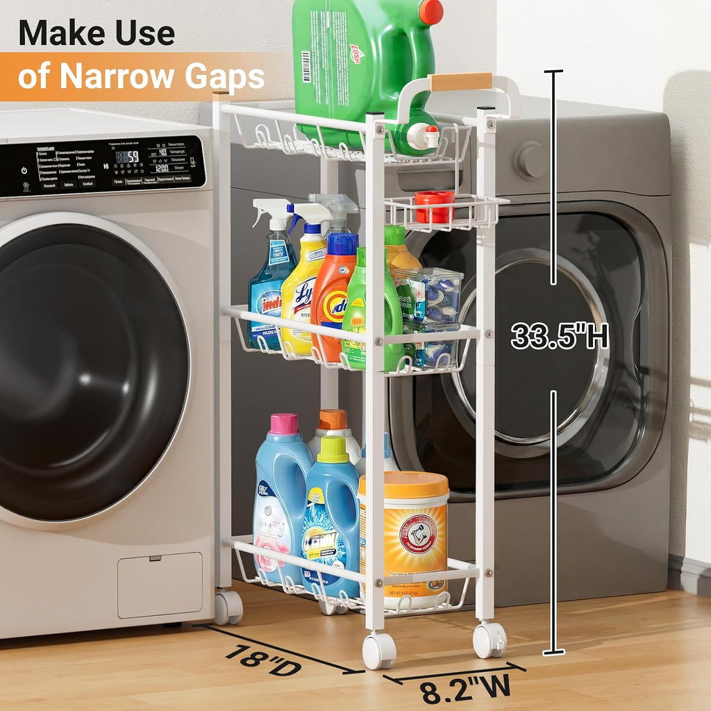 White 3-Tier Laundry Slim Rolling Cart