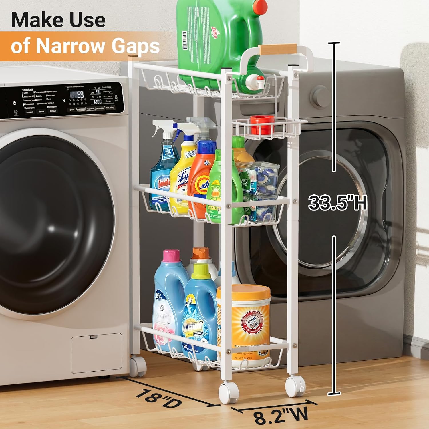 White 3-Tier Laundry Slim Rolling Cart