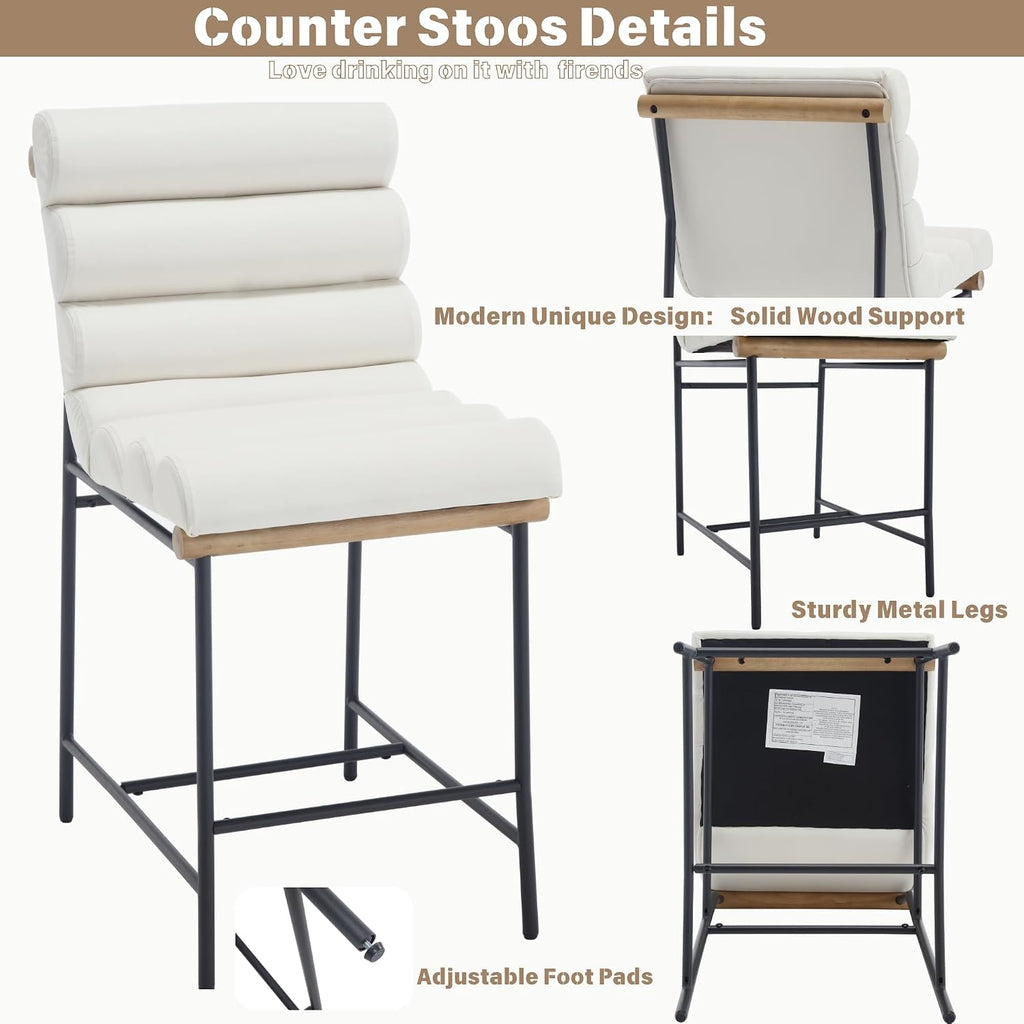 White Tufted Bar Stools Set 4