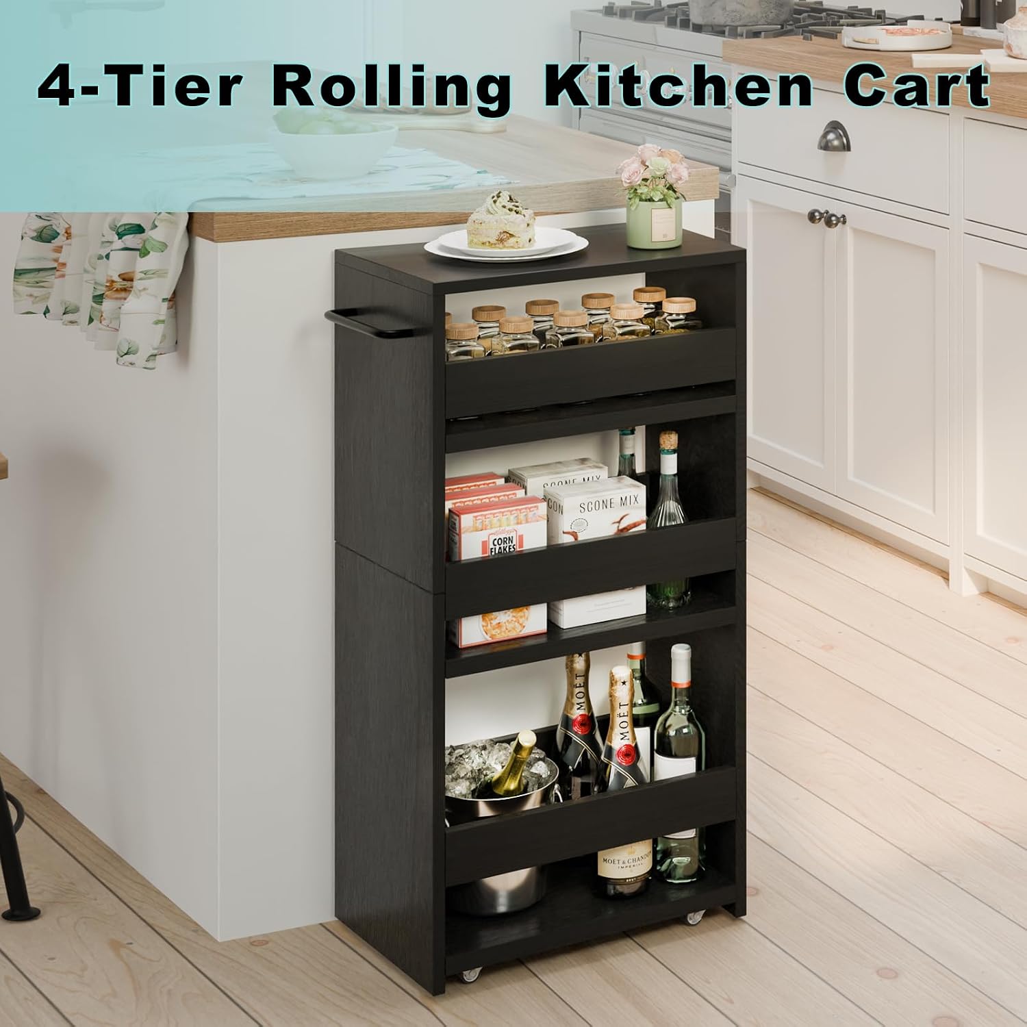Black 4-Tier Slim Rolling Storage Cart
