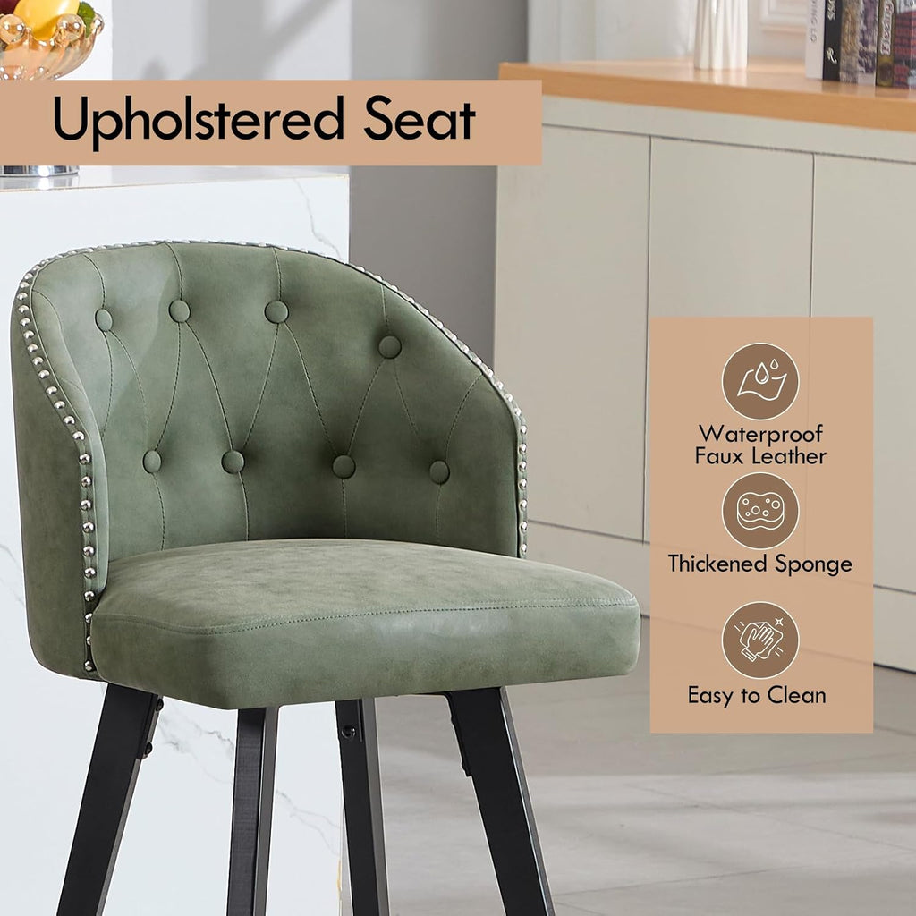 Green Tufted Bar Stools Set 2