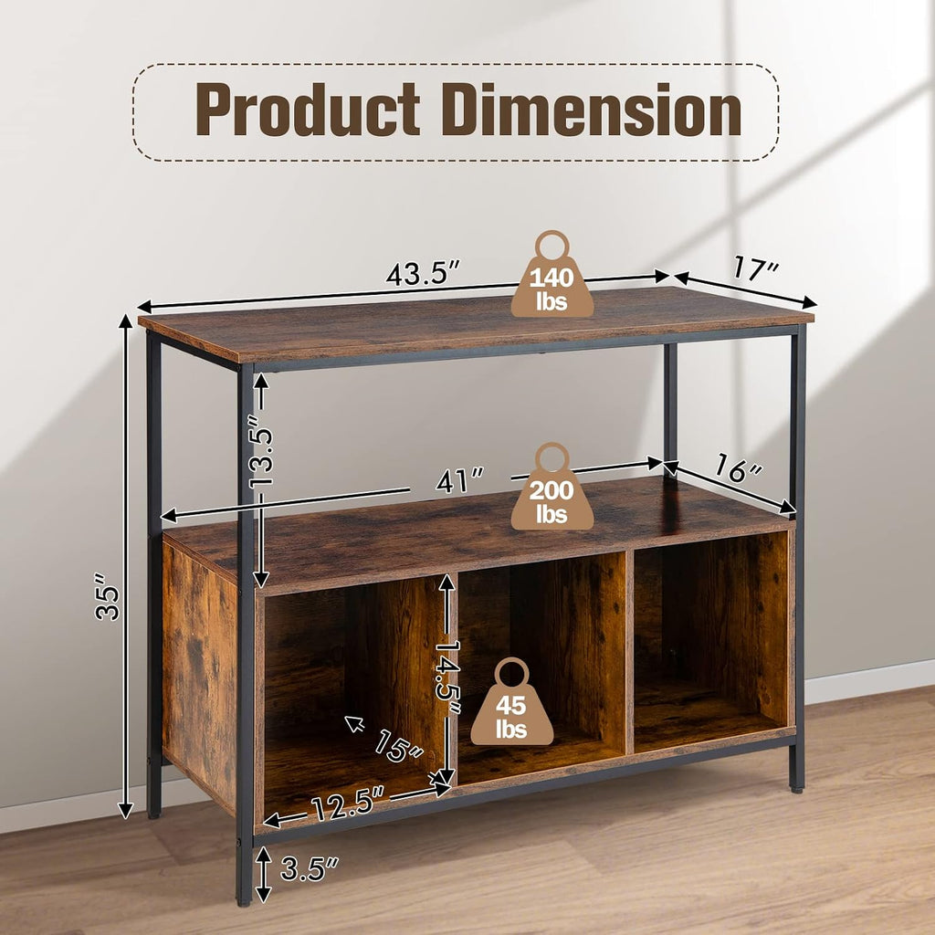 Rustic Brown Open Shelf Sideboard