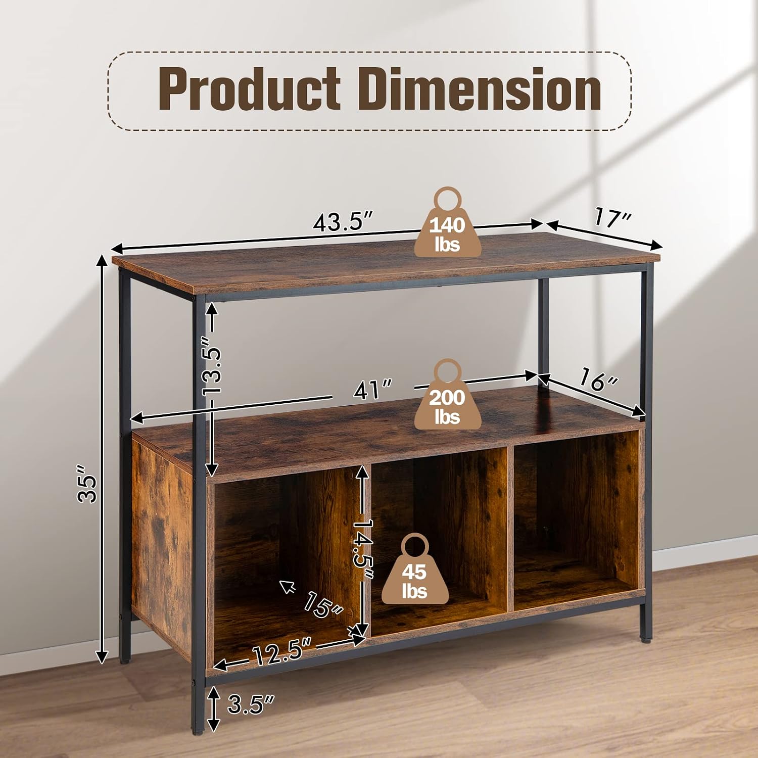 Rustic Brown Open Shelf Sideboard
