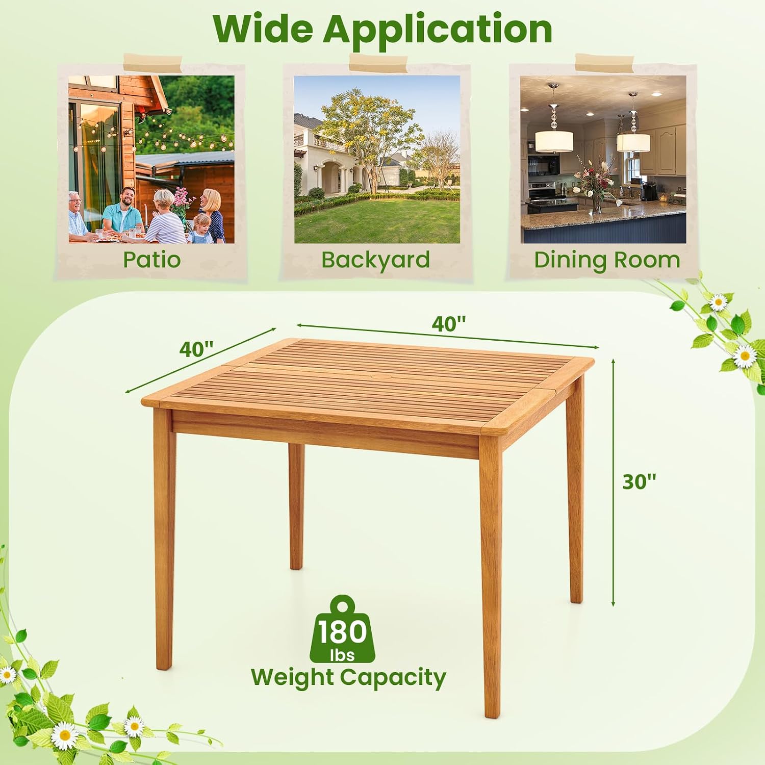 Natural Acacia Patio Square Dining Table