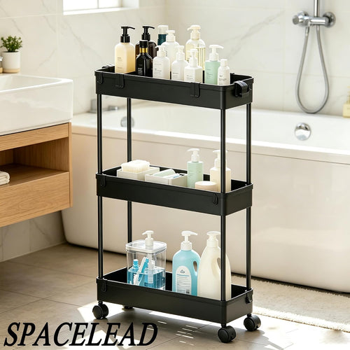 Black 3-Tier Slim Rolling Storage Cart