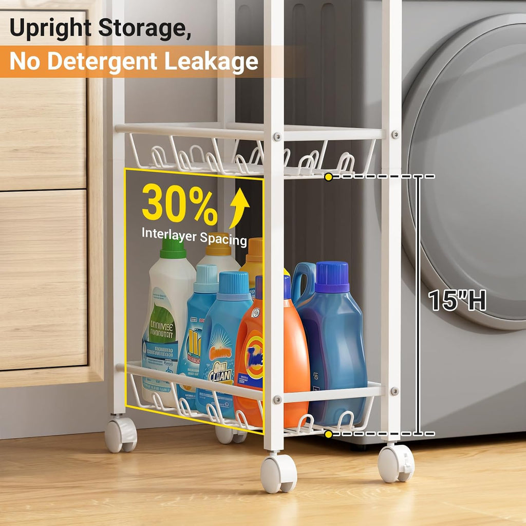 White 3-Tier Laundry Slim Rolling Cart