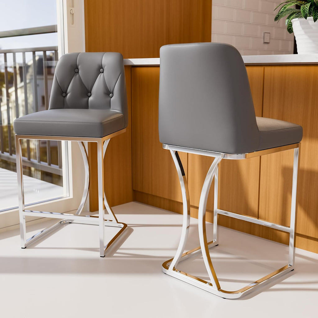Grey Tufted Counter Bar Stools Set of 2