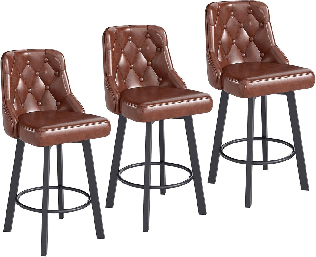 Brown Tufted Counter Height Bar Stools Set of 3