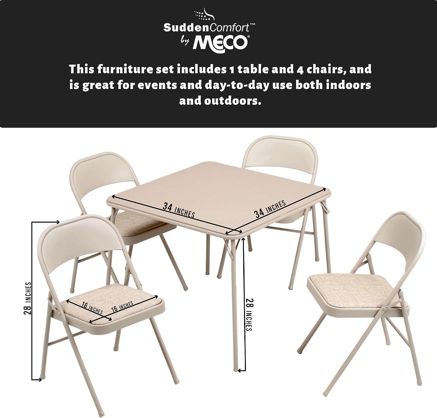 Tan 5pc Folding Dining Table Set