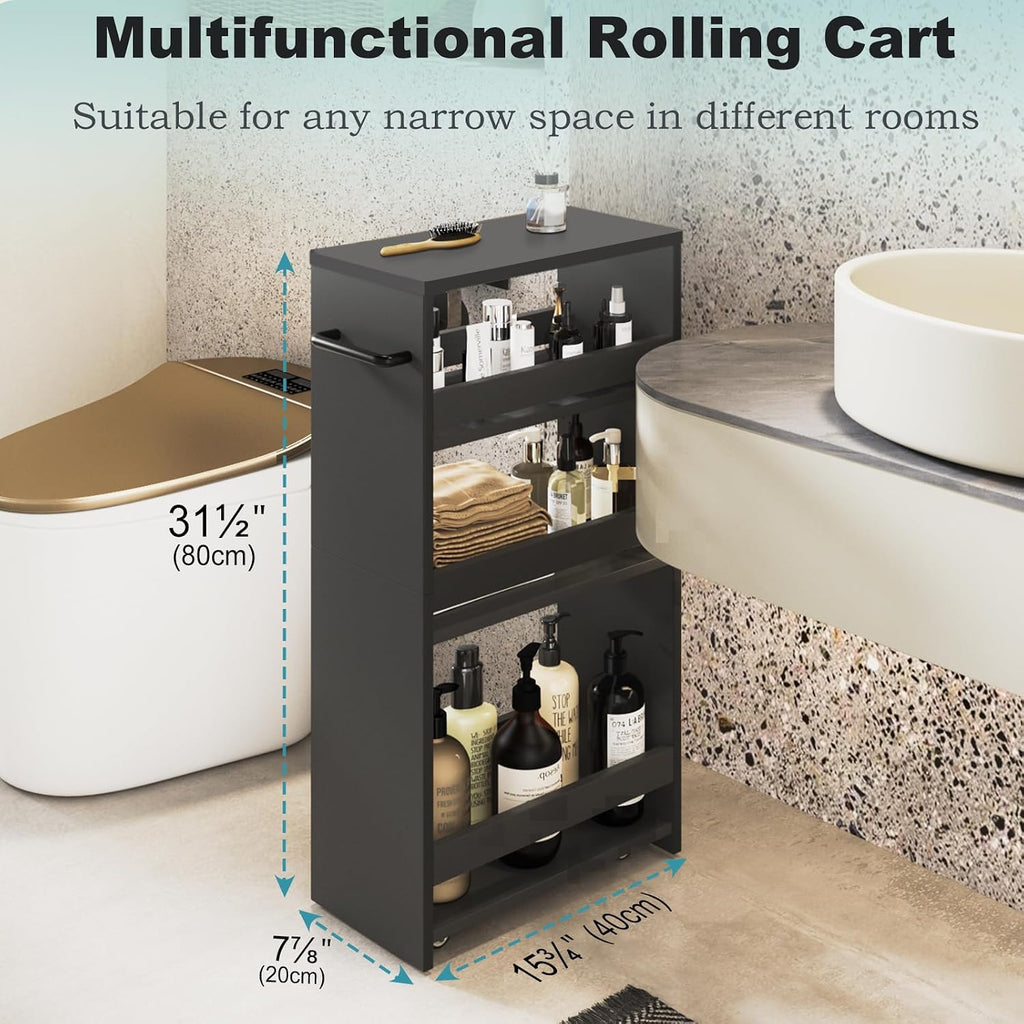 Black 4-Tier Slim Rolling Storage Cart